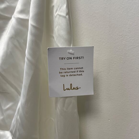 Lulus Women's Luxe Destiny White Satin Backless Halter Mermaid Maxi Dress Medium - Picture 4 of 9